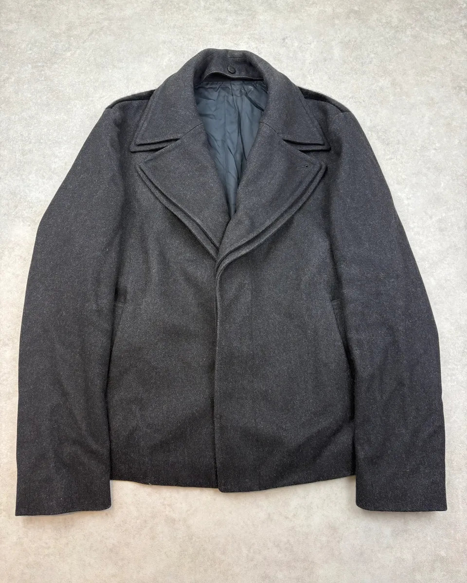 SS2014 Emporio Armani Black Wool & Fur Hybrid Caban mjgFzRB 0