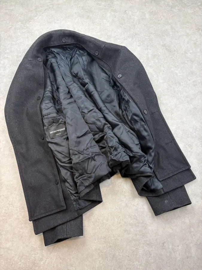 SS2014 Emporio Armani Black Wool & Fur Hybrid Caban mjgFzRB 6