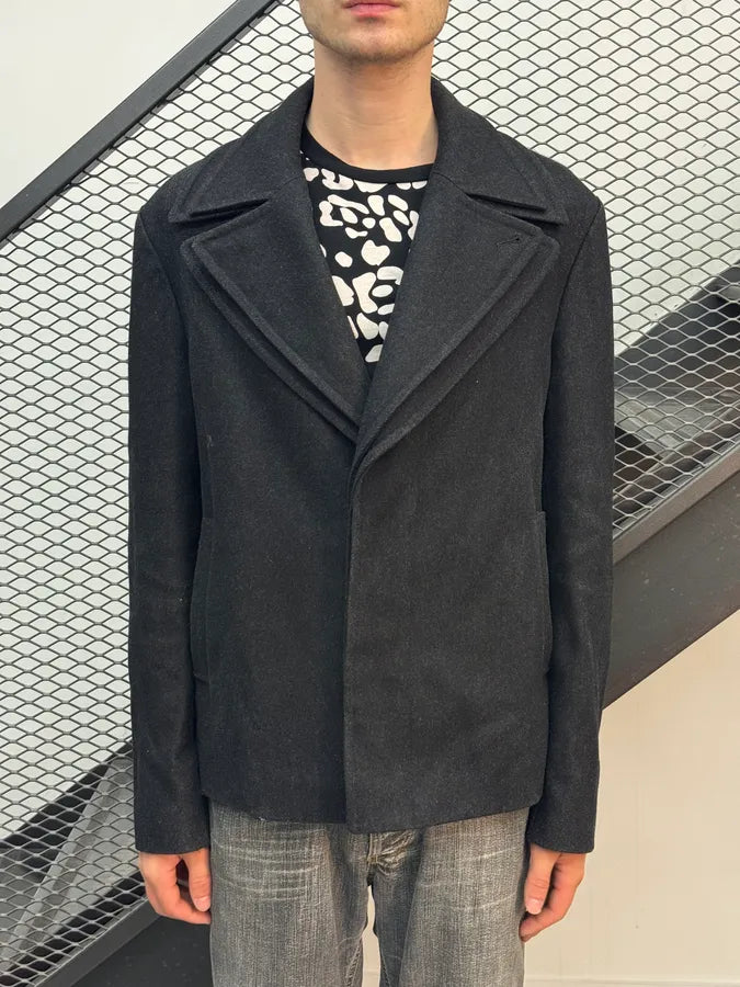 SS2014 Emporio Armani Black Wool & Fur Hybrid Caban mjgFzRB 1