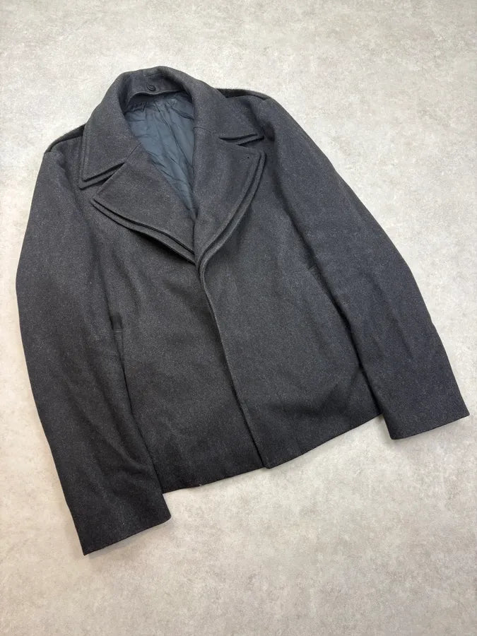 SS2014 Emporio Armani Black Wool & Fur Hybrid Caban mjgFzRB 3