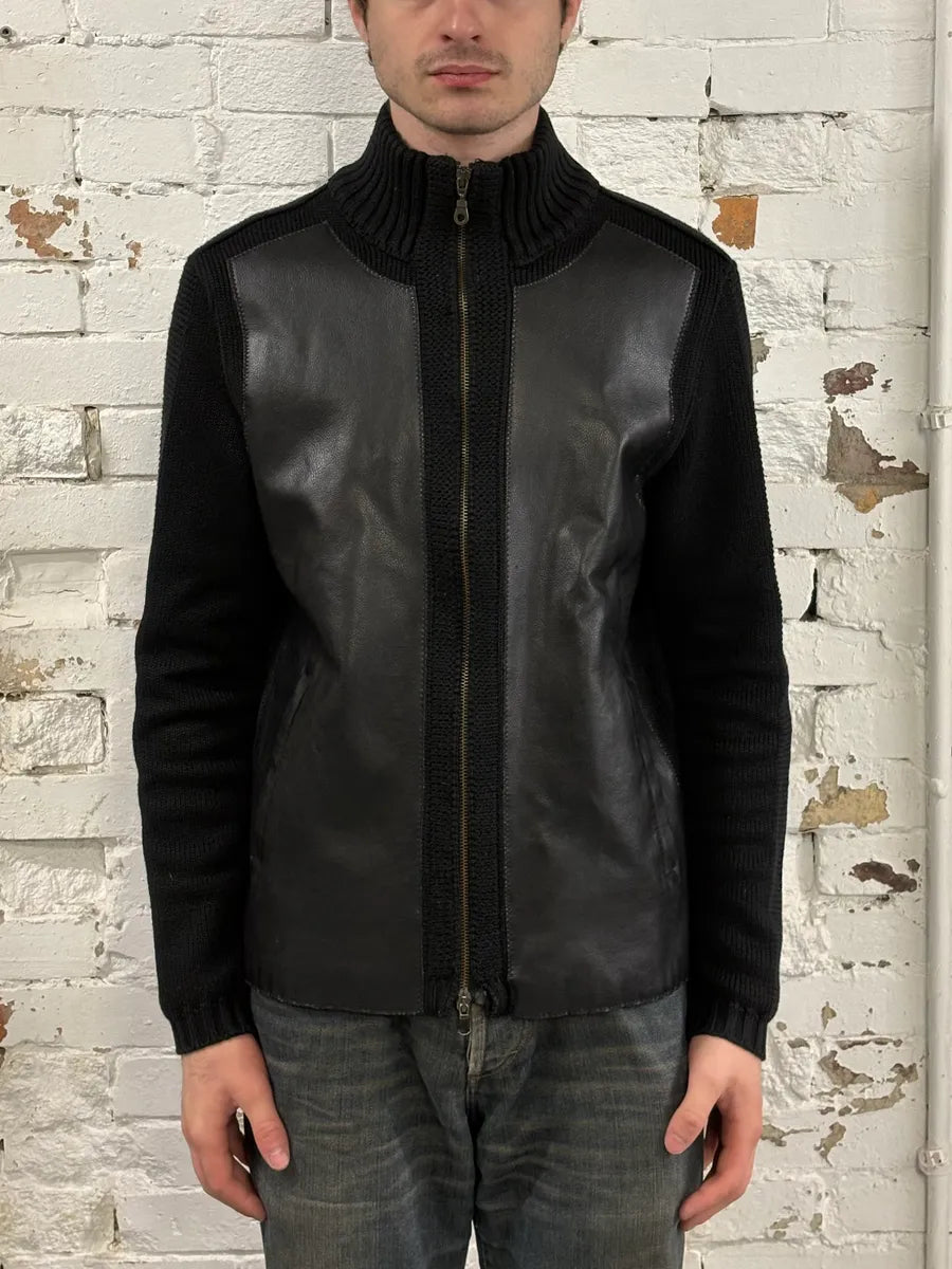 2000s Emporio Armani Black Wool Leather Hybrid Jacket txcuQNj 1