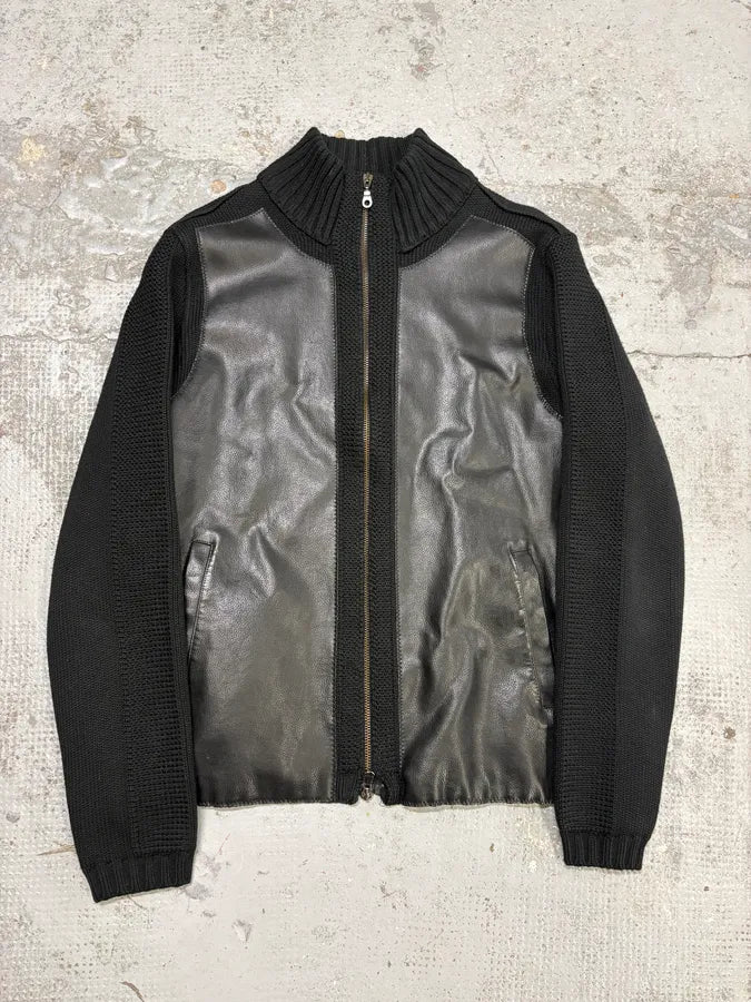 2000s Emporio Armani Black Wool Leather Hybrid Jacket txcuQNj 0