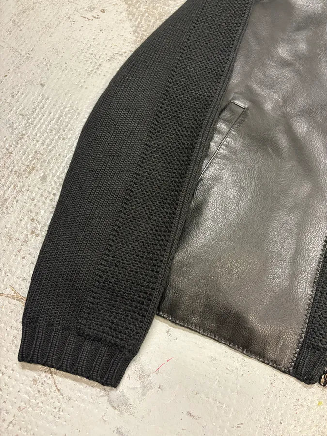 2000s Emporio Armani Black Wool Leather Hybrid Jacket txcuQNj 7