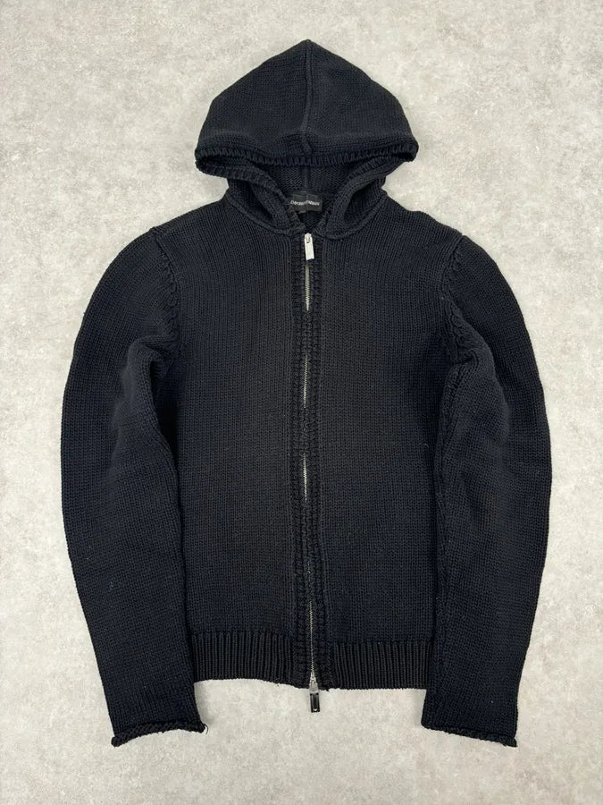 AW2007 Emporio Armani Black Zip-Up Hooded Sweater mimKExM 0