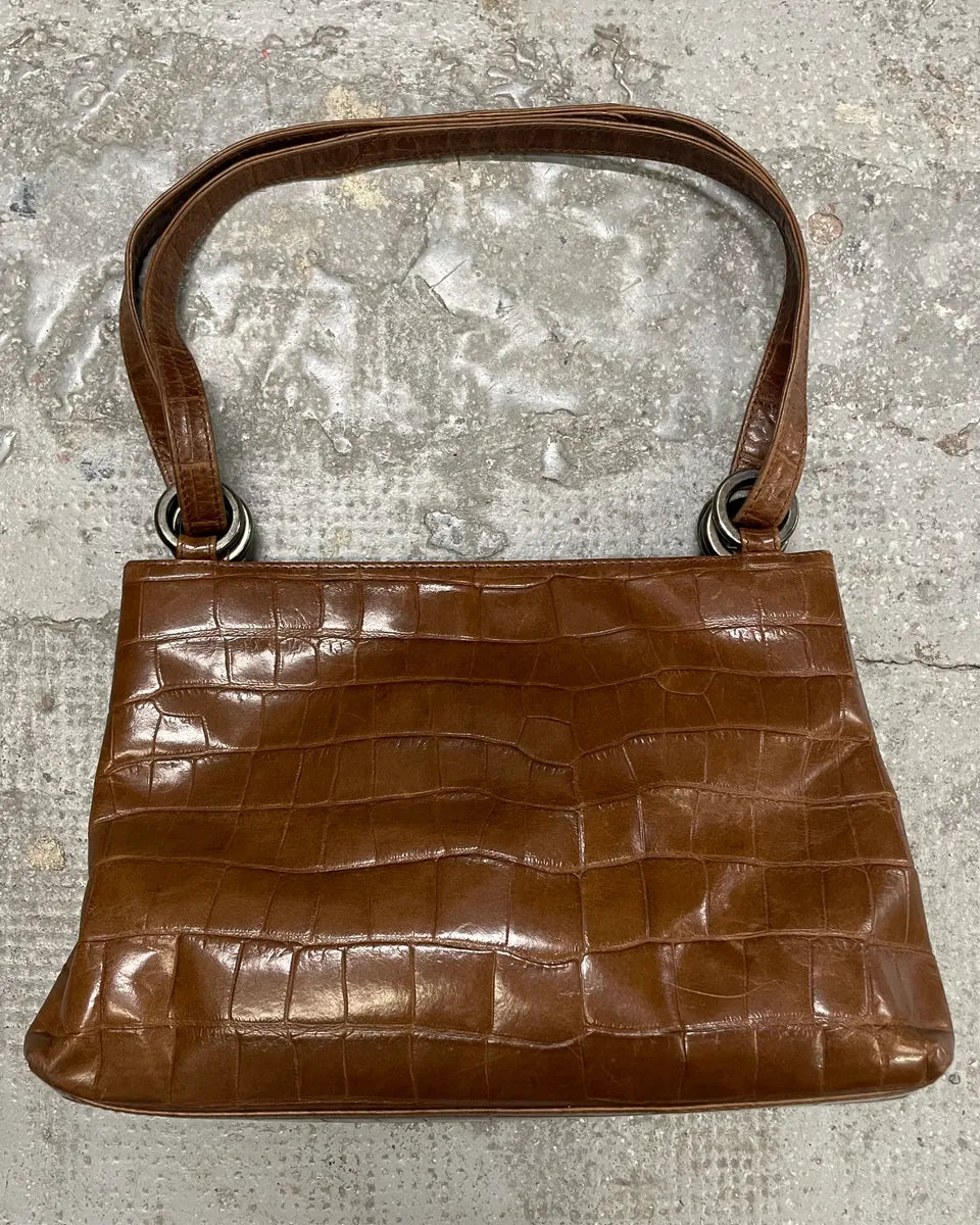 2000s Emporio Armani Brown Crocodile Effect Leather Handle Bag (OS) MMvjKjq 0