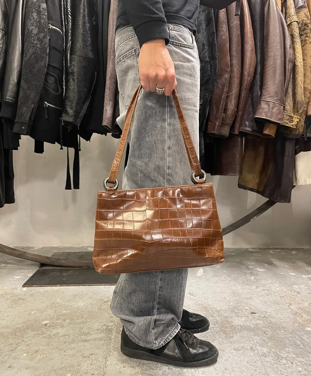 2000s Emporio Armani Brown Crocodile Effect Leather Handle Bag (OS) MMvjKjq 1