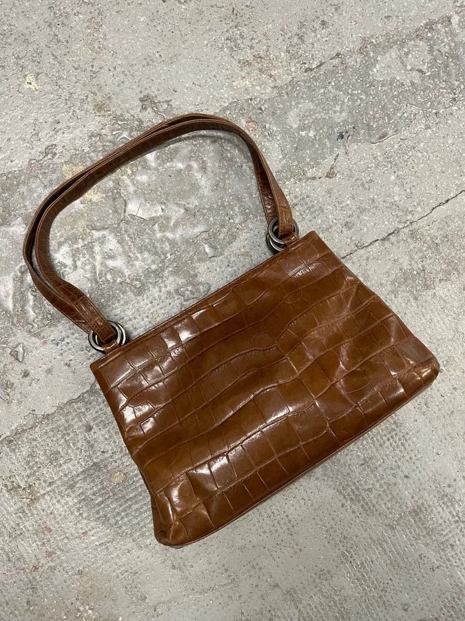 2000s Emporio Armani Brown Crocodile Effect Leather Handle Bag (OS) MMvjKjq 2