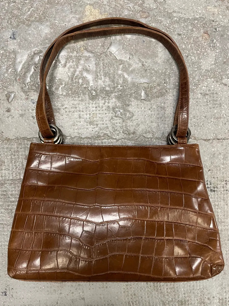 2000s Emporio Armani Brown Crocodile Effect Leather Handle Bag (OS) MMvjKjq 3