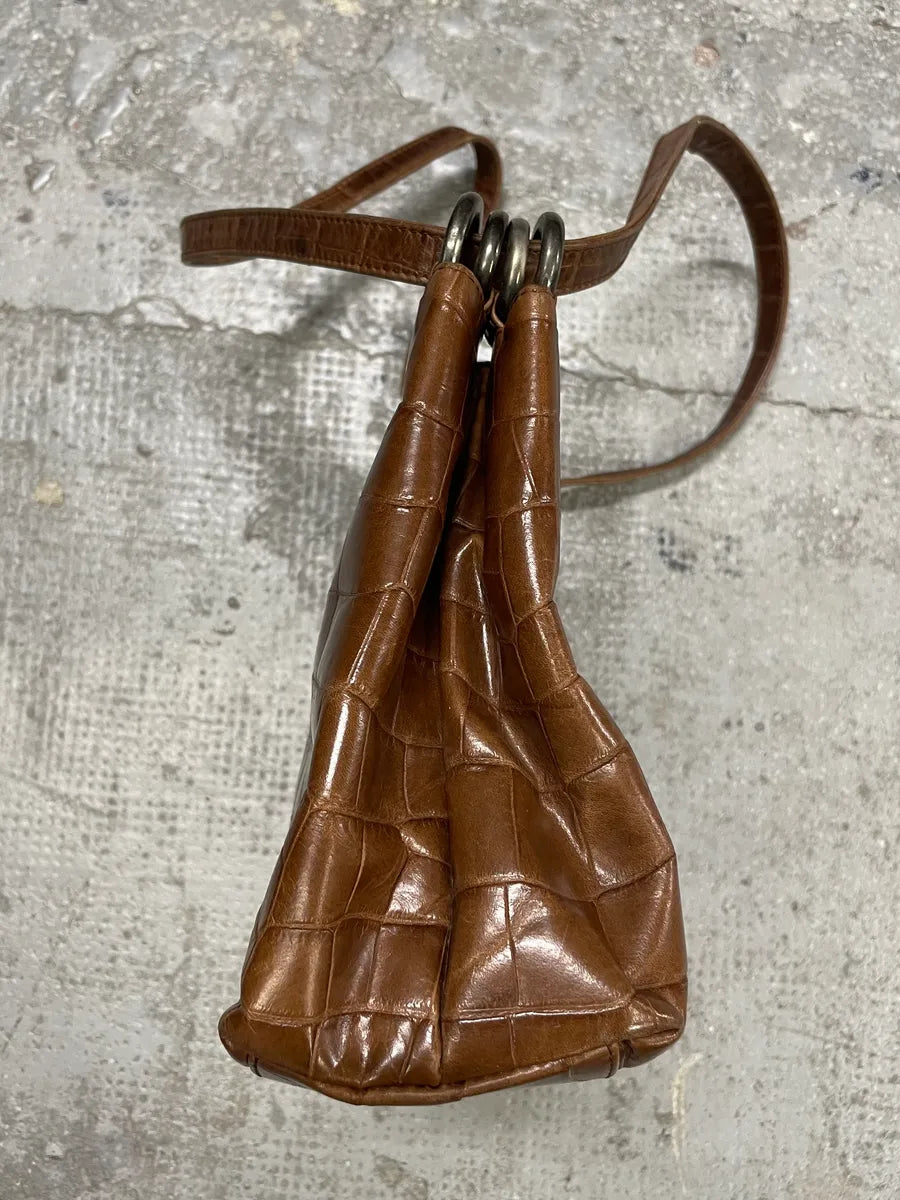 2000s Emporio Armani Brown Crocodile Effect Leather Handle Bag (OS) MMvjKjq 4
