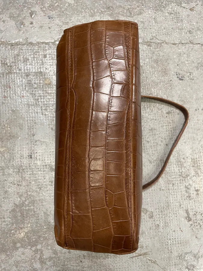 2000s Emporio Armani Brown Crocodile Effect Leather Handle Bag (OS) MMvjKjq 5