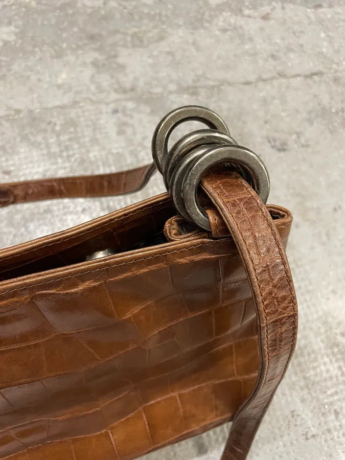 2000s Emporio Armani Brown Crocodile Effect Leather Handle Bag (OS) MMvjKjq 6