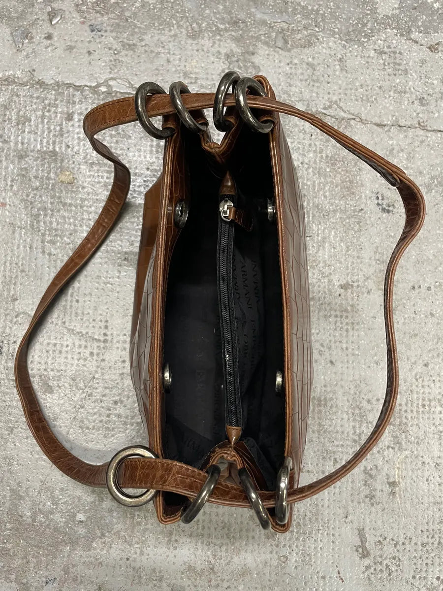 2000s Emporio Armani Brown Crocodile Effect Leather Handle Bag (OS) MMvjKjq 7