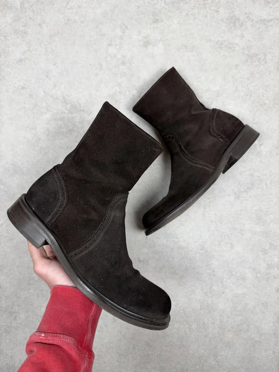 2000s Emporio Armani Brown Suede Leather Boots zfxrtfA 0