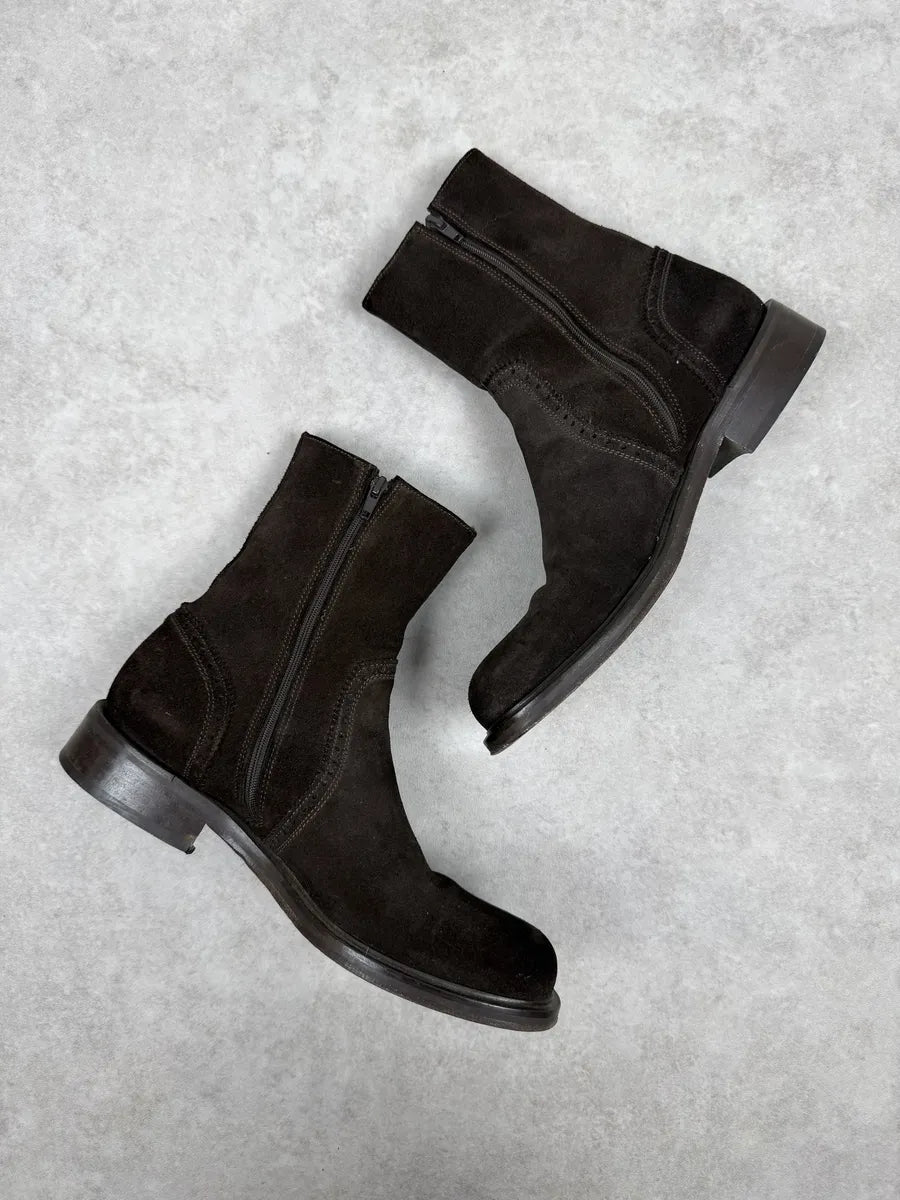 2000s Emporio Armani Brown Suede Leather Boots zfxrtfA 1