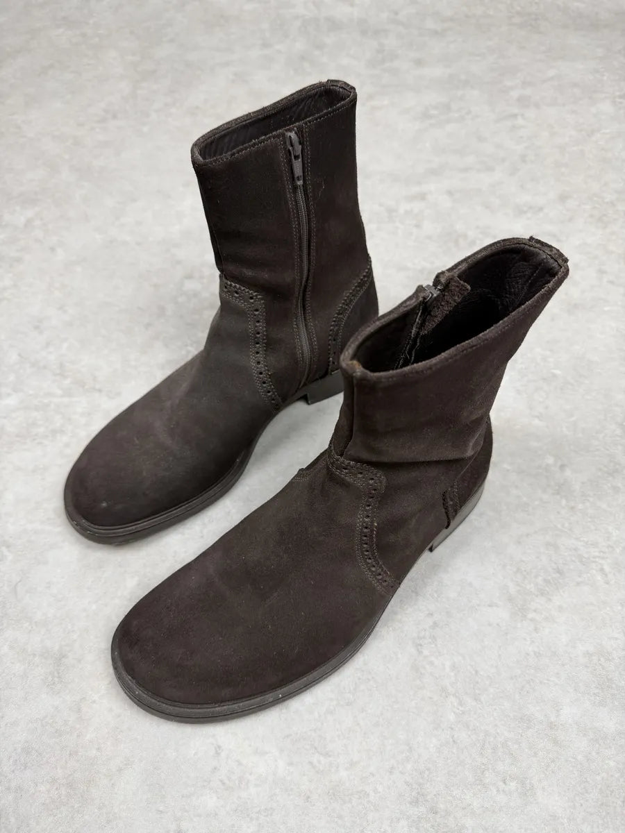 2000s Emporio Armani Brown Suede Leather Boots zfxrtfA 3