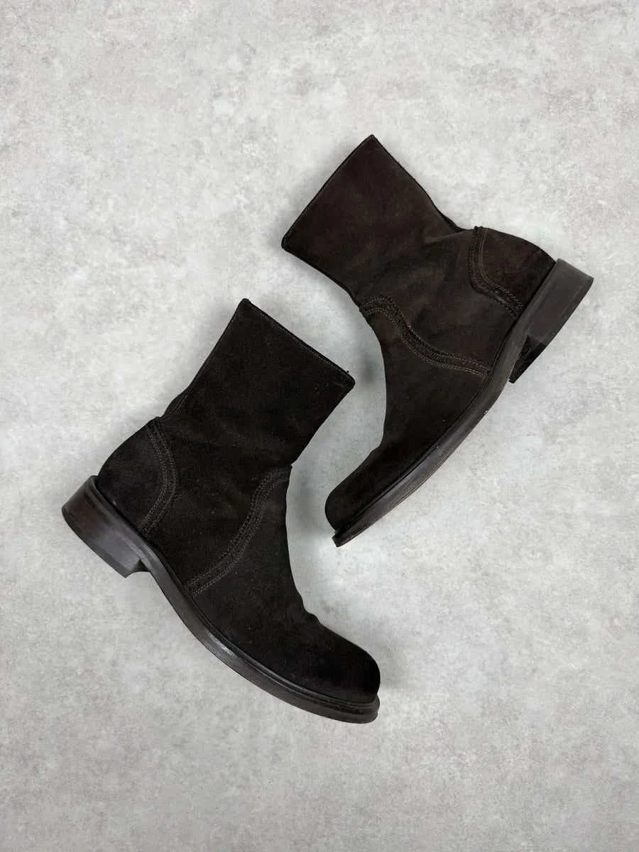 2000s Emporio Armani Brown Suede Leather Boots zfxrtfA 4