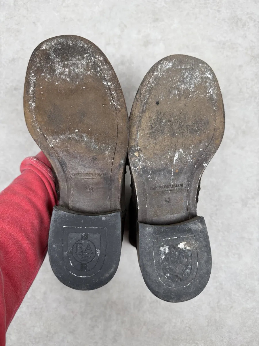 2000s Emporio Armani Brown Suede Leather Boots zfxrtfA 5