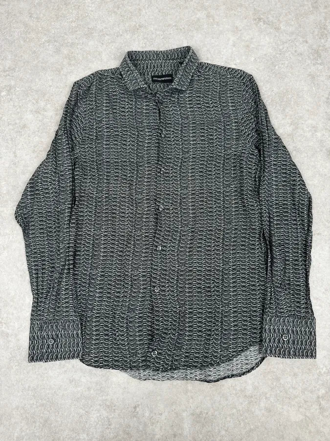 2000s Emporio Armani Chainlink Print Shirt zSQHlHx 0