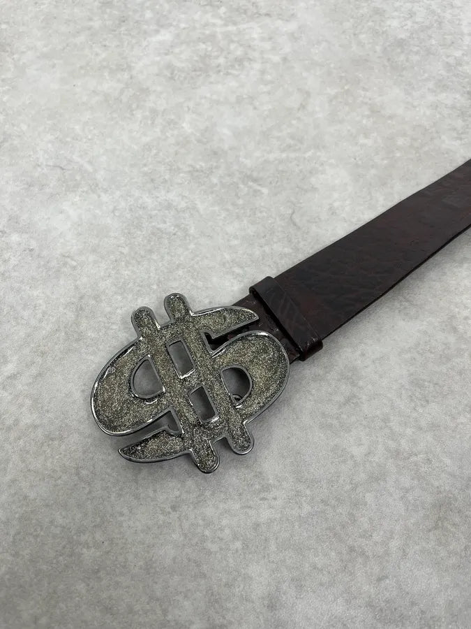 2000s Emporio Armani Dollar Buckle Crocodile Effect Brown Leather Belt lKWMiPL 4