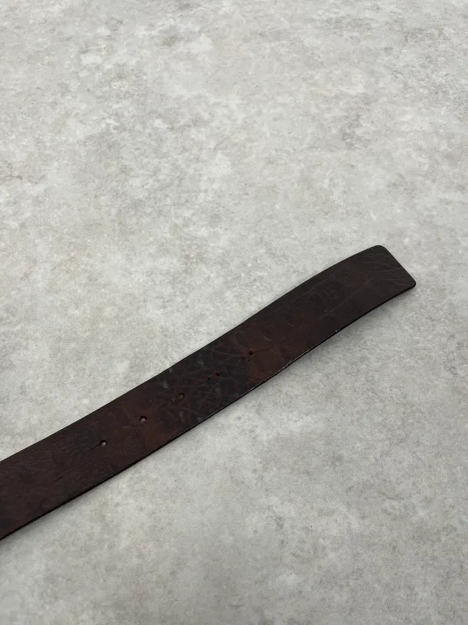 2000s Emporio Armani Dollar Buckle Crocodile Effect Brown Leather Belt lKWMiPL 5