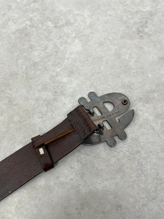 2000s Emporio Armani Dollar Buckle Crocodile Effect Brown Leather Belt lKWMiPL 6
