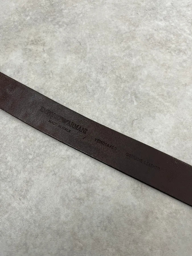 2000s Emporio Armani Dollar Buckle Crocodile Effect Brown Leather Belt lKWMiPL 7