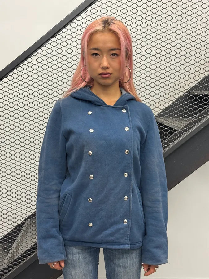 2000s Emporio Armani Double-Breasted Navy Hoodie rvJnASm 0
