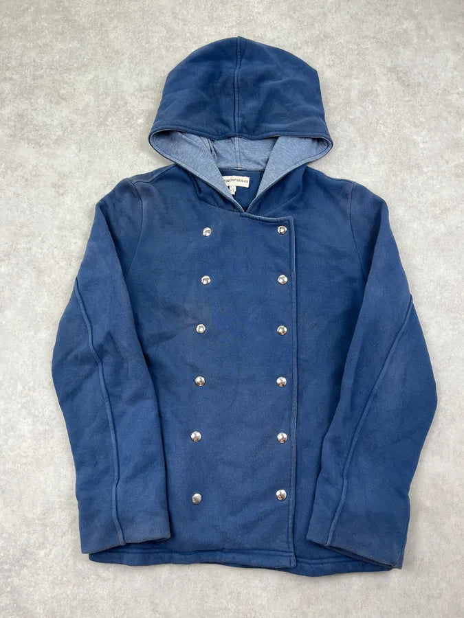 2000s Emporio Armani Double-Breasted Navy Hoodie rvJnASm 3