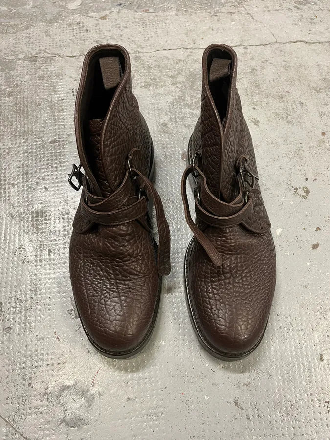 2000s Emporio Armani Grained Brown Leather Straps Boots xDnDcnz 2
