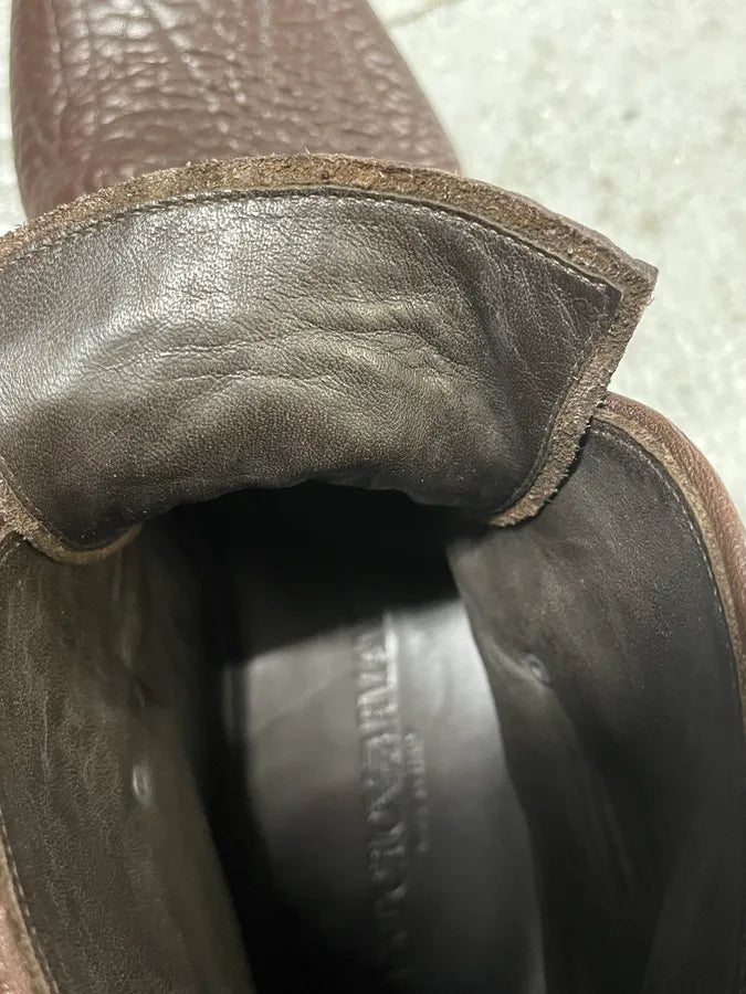 2000s Emporio Armani Grained Brown Leather Straps Boots xDnDcnz 9