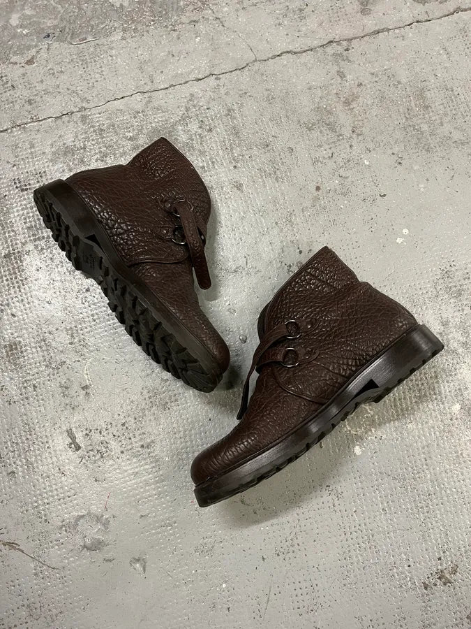 2000s Emporio Armani Grained Brown Leather Straps Boots xDnDcnz 5