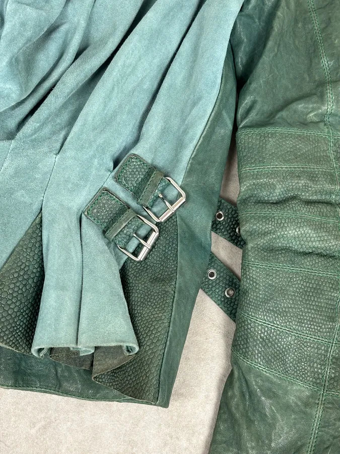 2000s Emporio Armani Green Leather Biker Asymmetrical Jacket TCITlSV 9