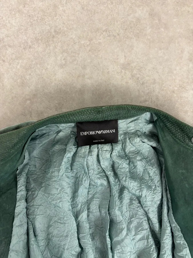 2000s Emporio Armani Green Leather Biker Asymmetrical Jacket TCITlSV 10