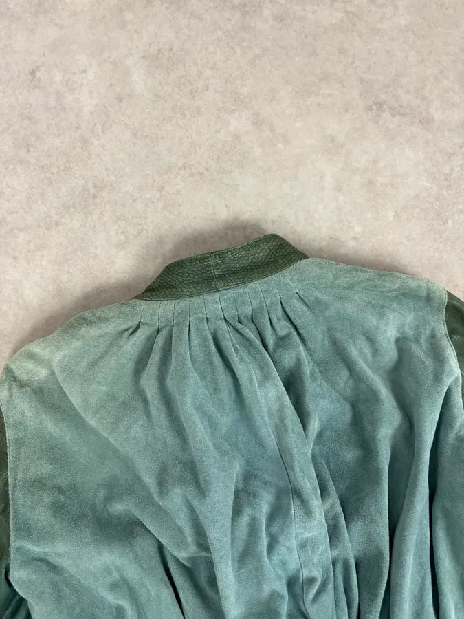 2000s Emporio Armani Green Leather Biker Asymmetrical Jacket TCITlSV 5