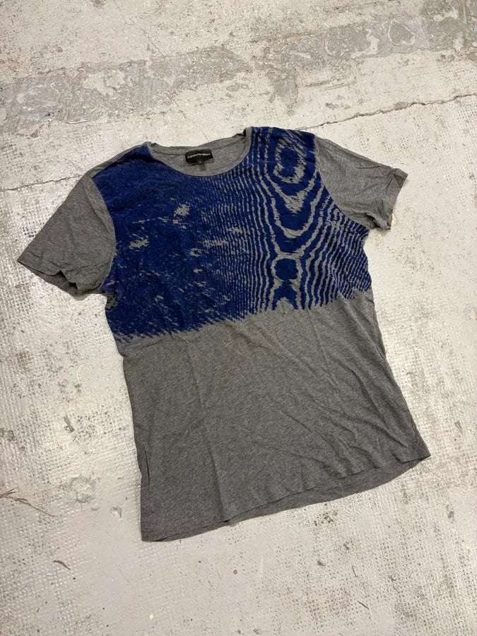 AW2014 Emporio Armani Grey & Blue Velvet Abstract T-Shirt wBWSGoC 3