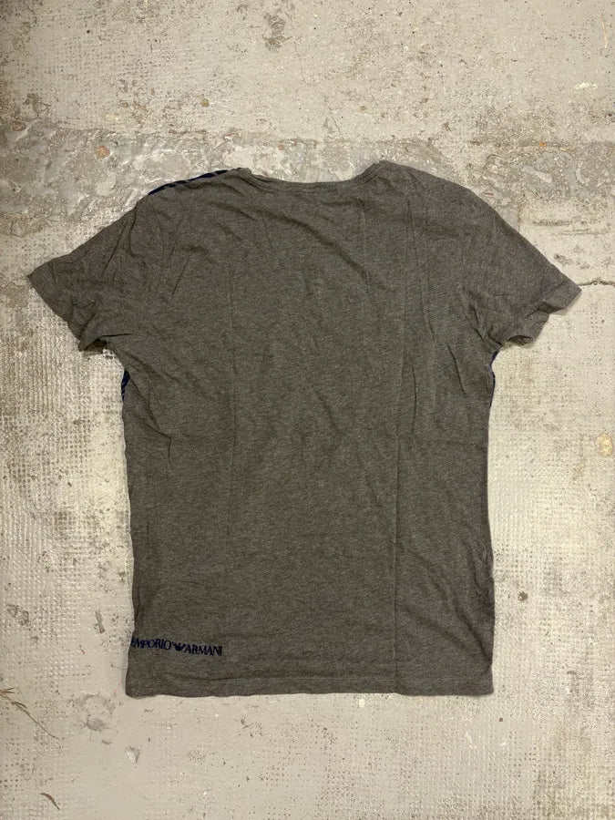 AW2014 Emporio Armani Grey & Blue Velvet Abstract T-Shirt wBWSGoC 5
