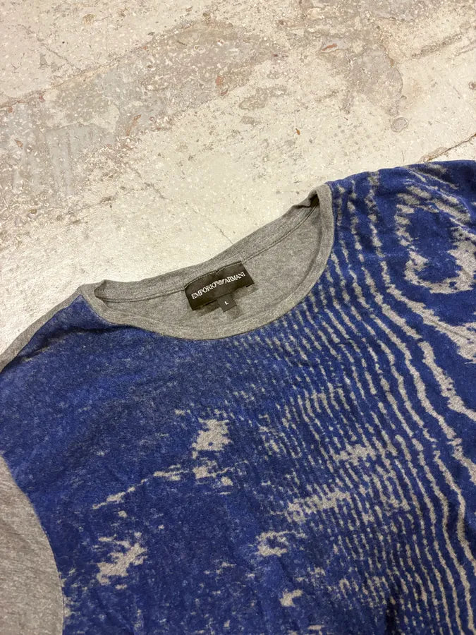 AW2014 Emporio Armani Grey & Blue Velvet Abstract T-Shirt wBWSGoC 4