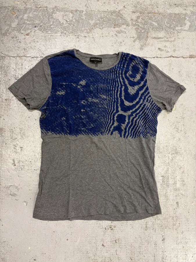 AW2014 Emporio Armani Grey & Blue Velvet Abstract T-Shirt wBWSGoC 0