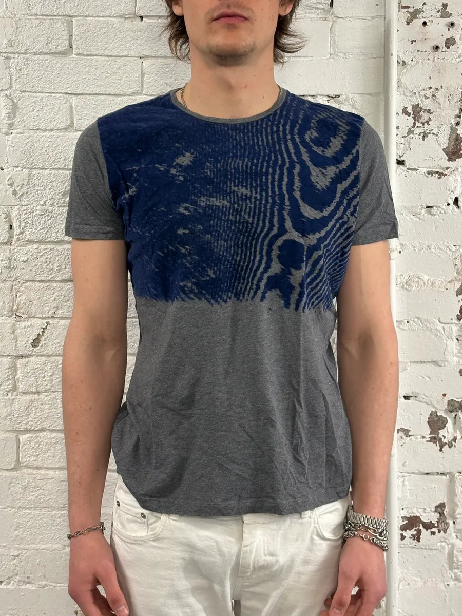AW2014 Emporio Armani Grey & Blue Velvet Abstract T-Shirt wBWSGoC 1
