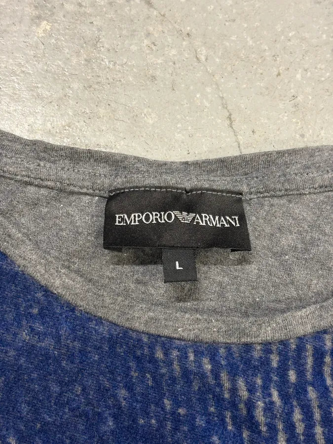 AW2014 Emporio Armani Grey & Blue Velvet Abstract T-Shirt wBWSGoC 6