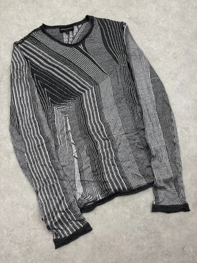 2000s Emporio Armani Grey Geometric Lines Wool Sweater TqanPTn 3