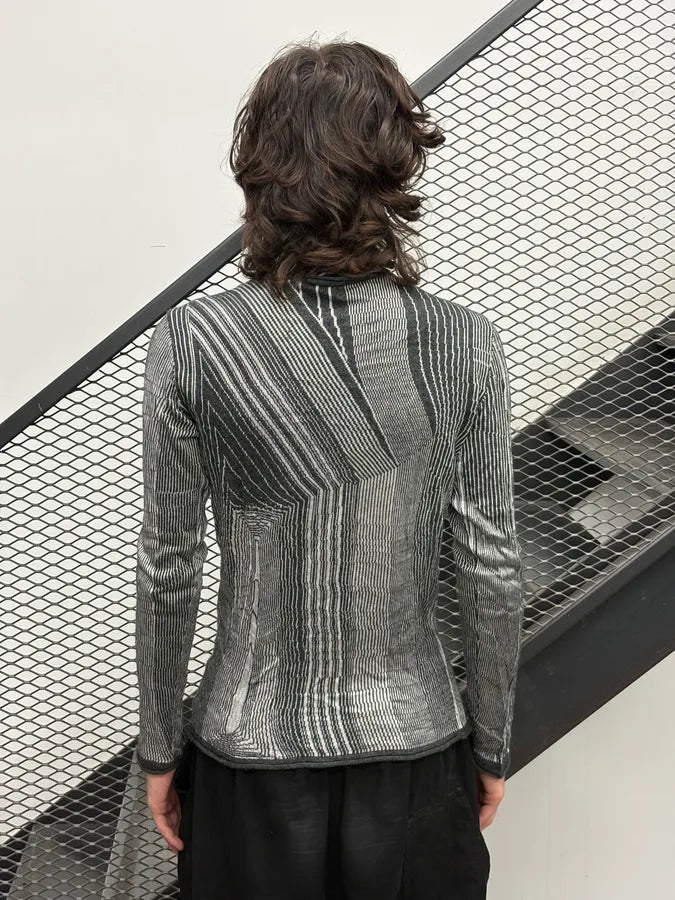 2000s Emporio Armani Grey Geometric Lines Wool Sweater TqanPTn 2