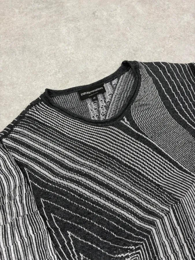 2000s Emporio Armani Grey Geometric Lines Wool Sweater TqanPTn 4