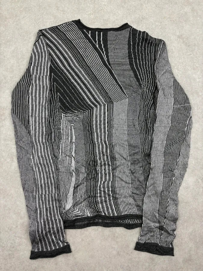 2000s Emporio Armani Grey Geometric Lines Wool Sweater TqanPTn 5