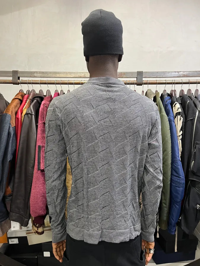 2000s Emporio Armani Grey Geometrical Henley Longsleeves tIltJna 2