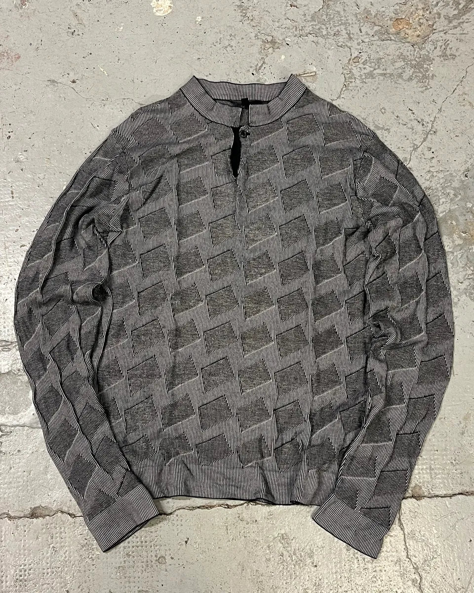 2000s Emporio Armani Grey Geometrical Henley Longsleeves tIltJna 0