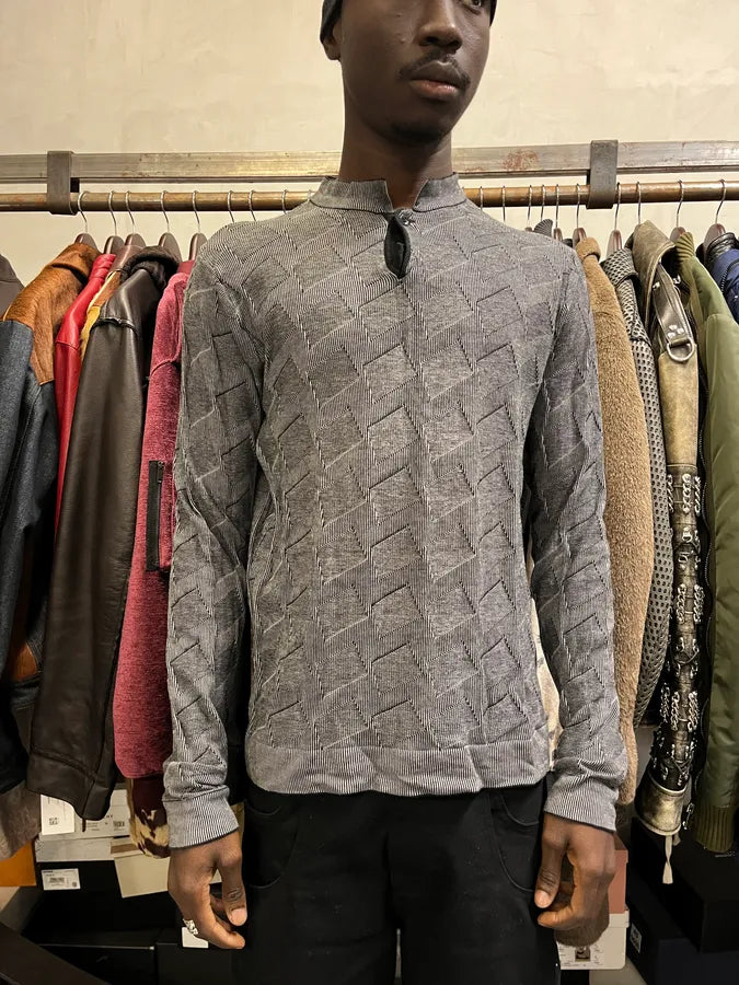 2000s Emporio Armani Grey Geometrical Henley Longsleeves tIltJna 1
