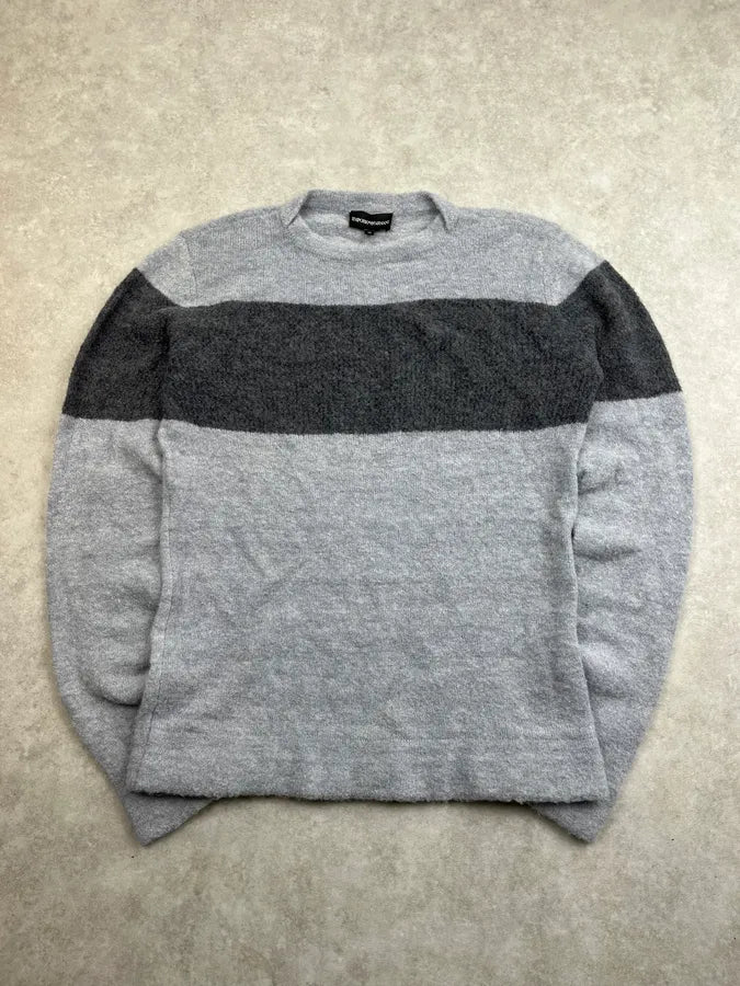 AW2021 Emporio Armani Grey Striped Knit Sweater QCjTtoM 2