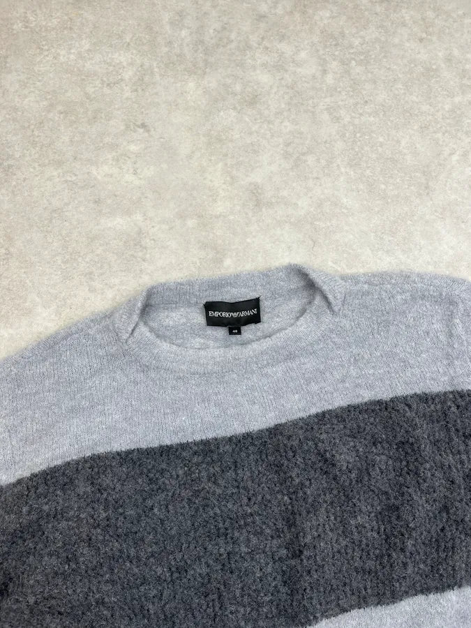 AW2021 Emporio Armani Grey Striped Knit Sweater QCjTtoM 4