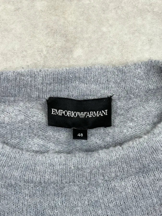 AW2021 Emporio Armani Grey Striped Knit Sweater QCjTtoM 7